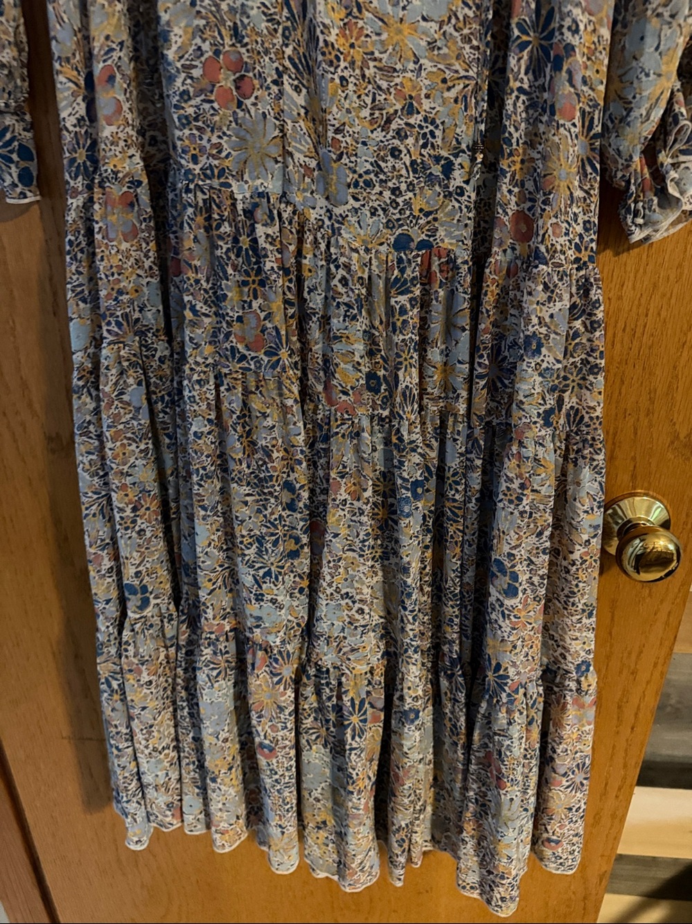 Free People Floral Tiered Maxi Dress in Beige, Blue and Mustard NWOT - Picture 5 of 9